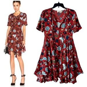 Revolve A.L.C. Sosta Dress Red & Blue Multi Floral 100% Silk ALX-WD58‎ Flowy
